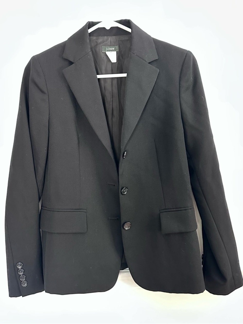 J.Crew 100% Wool Blazer Jacket Black Three Button Petite 6 P6 Made in Japan